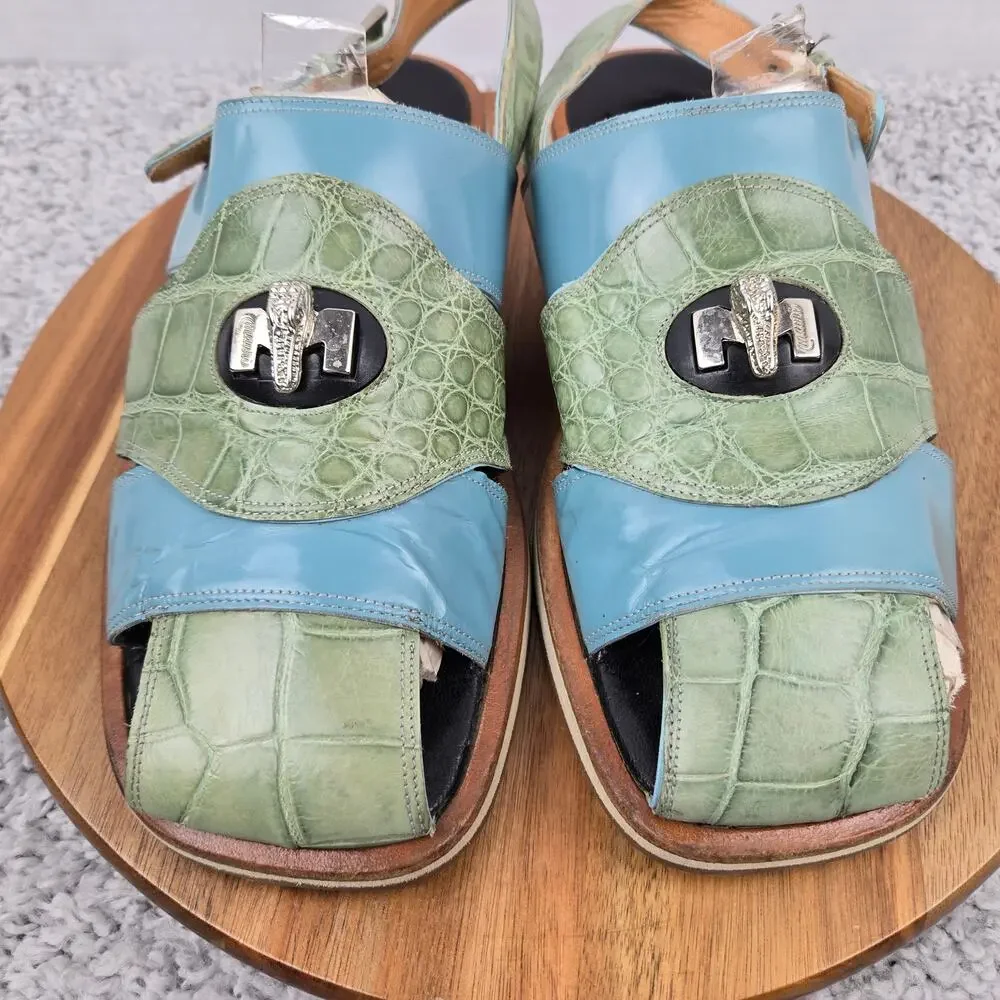 Mauri Mens 10.5M 1302 Green Blue Alligator Exotic Casual Lifestyle Daily Sandal